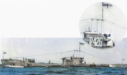 A rare photograph of HMS Aurochs (P426) clearly showing both Snort and Bandstand